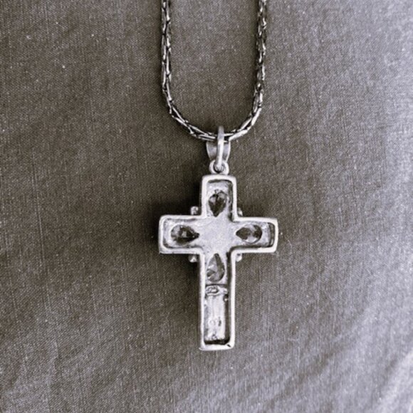 Sterling Silver Cross Pendant with CZ & Marcasite Pendant & Chain - Picture 4 of 8